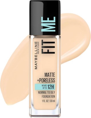Picture of MAYBELLINE Fit Me Matte + Poreless Liquid Oil-Free Foundation Makeup, Light Beige, 1 Count (Packaging May Vary)