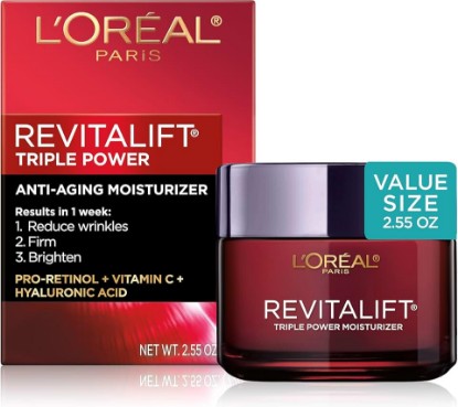 Picture of L'Oreal Paris Revitalift Triple Power Anti-Aging Face Moisturizer, Pro Retinol, Hyaluronic Acid & Vitamin C, Reduce Wrinkles 2.55 Oz