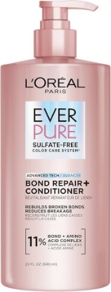 Picture of L'Oreal Paris Sulfate Free Bond Repair+ Conditioner, Hair Conditioner with Bond + Amino Acid Complex, Strengthens and Repairs Damaged or Color Treated Hair, EverPure, 23 Fl Oz (Packaging May Vary)