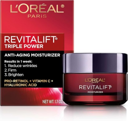 Picture of L'Oreal Paris Revitalift Triple Power Anti-Aging Face Moisturizer, Pro Retinol, Hyaluronic Acid & Vitamin C to Reduce Wrinkles, Firm & Brighten Skin, 1.7 Oz