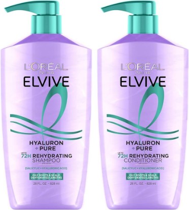 Picture of L'Oreal Paris Elvive Hyaluron + Pure Shampoo and Conditioner Set, Clarifying Shampoo and Rehydrating Conditioner with Salicylic Acid and Hyaluronic Acid, 1 Kit