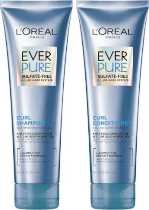 Picture of L'Oreal Paris Sulfate Free Shampoo and Conditioner for Curly Hair, Lightweight, Anti-Frizz Hair Care with Coconut Oil, EverPure, 8.5 Fl Oz, Set of 2 (Packaging May Vary)