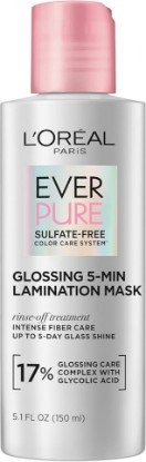 Picture of L'Oreal Paris Glossing Lamination Hair Mask with Glycolic Acid, Hair Treatment for Lasting Shine and Smoothness for Dull, Dry Hair, EverPure, 5.1 Fl Oz