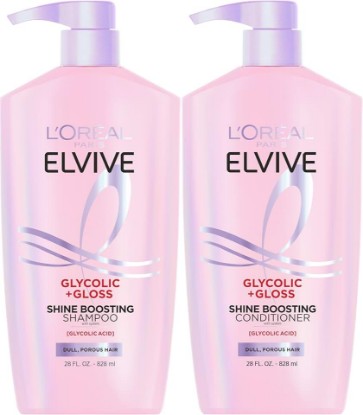 Picture of L'Oreal Paris Elvive Glycolic + Gloss Shine Boosting Shampoo and Conditioner Set, Cleanses and Smooths Dull, Porous Hair Into High-Shine, Glossy Hair, 1 Kit