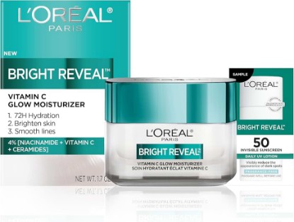 Picture of L'Oreal Paris Bright Reveal Vitamin C Glow Moisturizer, Supercharged Facial Moisturizer to Brighten Skin, Even Tone and Hydrate for 72HRs, Includes SPF 50 Sample