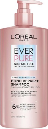 Picture of L'Oreal Paris Sulfate Free Bond Repair+ Shampoo, Hair Shampoo with Amino Acid Complex, Strengthens and Repairs Damaged or Color Treated Hair, EverPure, 23 Fl Oz (Packaging May Vary)