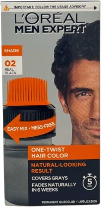 Picture of L’Oreal Paris Men Expert One Twist Mess Free Permanent Hair Color, Mens Hair Dye to Cover Grays, Easy Mix Ammonia Free Application, Real Black 02, 2 Application Kit