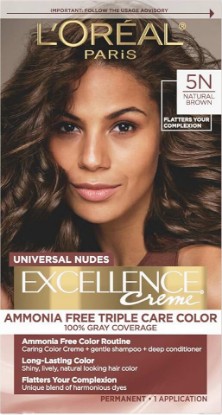 Picture of L’Oreal Paris Excellence Universal Nudes Permanent Hair Color, Ammonia Free Hair Dye for Gray Hair Coverage, 5N Natural Brown, 1 Hair Dye Kit