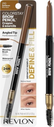Picture of REVLON ColorStay Eyebrow Pencil with Spoolie Brush, Waterproof, Hair-Like Strokes for Natural Looking Brows, 210 Soft Brown, 0.021 oz