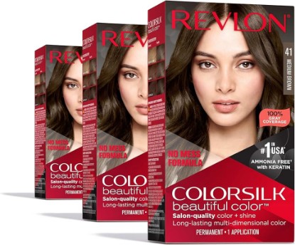 Picture of REVLON Colorsilk Beautiful Color Permanent Hair Color, (OLD VERSION) 41 Medium Brown (Pack of 3)