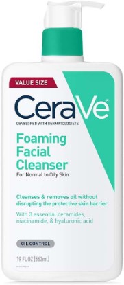 Picture of CeraVe Foaming Facial Cleanser, Daily Face Wash for Oily Skin, Hyaluronic Acid + Ceramides + Niacinamide, Fragrance Free & Paraben Free, Non-Drying Oil Control Face Wash, 19 Fluid Ounce