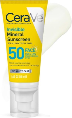 Picture of CeraVe Invisible Mineral Sunscreen SPF 50, Face Sunscreen for Sensitive Skin With Zinc Oxide & Titanium Dioxide, Vitamin E + Niacinamide + Ceramides, Oil Free, Travel Size 1.62 oz
