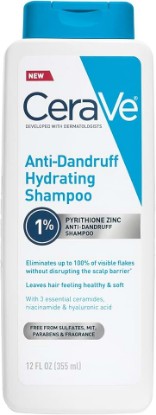 Picture of CeraVe Hydrating Anti Dandruff Shampoo, 1% Pyrithione Zinc Dandruff Treatment With Ceramides, Niacinamide & Hyaluronic Acid, Helps Eliminate Flakes & Provides Itchy Scalp Relief, Sulfate Free, 12 Oz