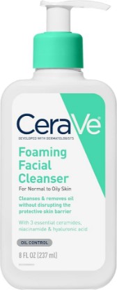Picture of CeraVe Foaming Facial Cleanser, Daily Face Wash for Oily Skin, Hyaluronic Acid + Ceramides + Niacinamide, Fragrance Free & Paraben Free, Non-Drying Oil Control Face Wash, 8 Fluid Ounces