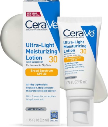 Picture of CeraVe Ultra-Light Moisturizing Lotion With SPF 30, Daily Face Moisturizer with SPF, Formulated with Hyaluronic Acid & Ceramides, Broad Spectrum SPF, Oil Free, Matte Finish, 1.7 Ounce