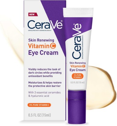 Picture of CeraVe Skin Renewing Vitamin C Eye Cream, Vitamin C, Hyaluronic Acid, Ceramides & Caffeine, Under Eye Cream For Dark Circles and Puffiness, Fragrance Free & Ophthalmologist Tested, 0.5 Fl. Oz