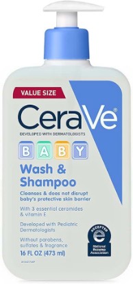Picture of CeraVe Baby Wash & Shampoo, 2-in-1 Tear-Free for Skin Hair Fragrance, Paraben, Dye, Phthalates Sulfate Free Bath, Soap with Vitamin E 16 Ounce