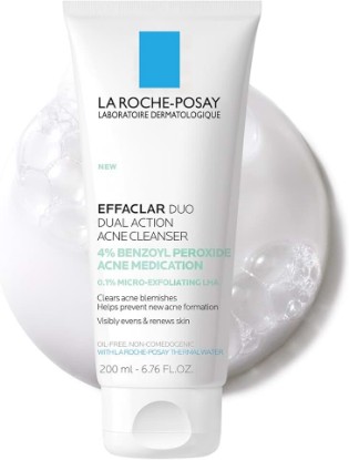 Picture of La Roche-Posay Effaclar Dual Acne Face Wash With 4% Benzoyl Peroxide & LHA Exfoliant, Acne Treatment Help Clear & Prevent Blemishes, Paraben Free & Oil Free Wash, 6.76 Fl Oz
