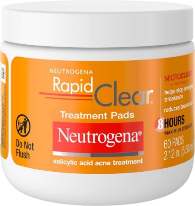 Picture of Neutrogena Rapid Clear Maximum Strength Acne Treatment Pads - Salicylic Acid Formula, Face Cleansing Pads, Oil Remover, Fights Pimples, 60 Count, Resealable Jar