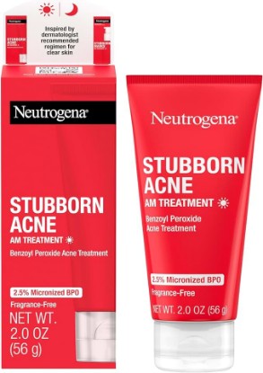 Picture of Neutrogena Stubborn Acne AM Face Treatment with 2.5% Micronized Benzoyl Peroxide Acne Medication, Oil-Free Daily Facial Treatment Reduces Size & Redness of Breakouts, Paraben-Free, 2.0 oz | 2.5%, Acne Medication, Oil-Free, Paraben-Free