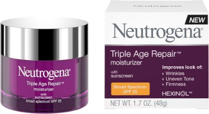 Picture of Neutrogena Triple Age Repair Face Moisturizer - with Hexinol Technology & Vitamin C, Anti-Wrinkle Face Cream with SPF 25, Visibly Reduces Wrinkles & Firms Skin, 1.7 oz