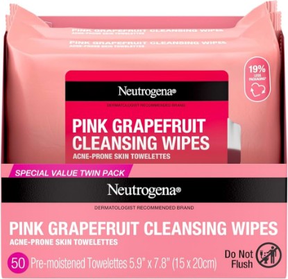 Picture of Neutrogena Makeup Remover Cleansing Towelettes, Pink Grapefruit, 25 Count, Twin Pack