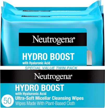 Picture of Neutrogena Hydro Boost Ultra-Soft Micellar Cleansing Wipes with Hyaluronic Acid, Hydrating Makeup Remover Wipes Remove Dirt & Waterproof Makeup, Hypoallergenic, Plant-Based Cloth, 2 x 25 ct