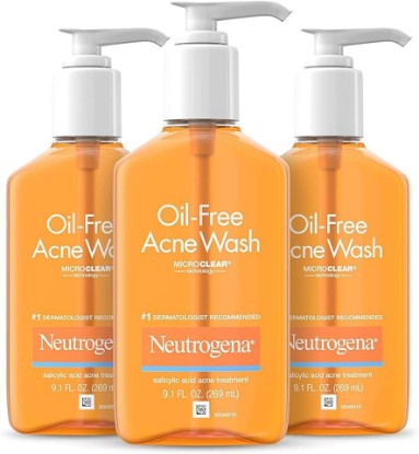 Picture of Neutrogena Oil-Free Acne Wash, Acne Fighting Facial Cleanser with Salicylic Acid Medicine, Acne Treatment for Face, Non-Comedogenic, Residue-Free, 9.1 fl oz Pump Bottles, 3 Pack