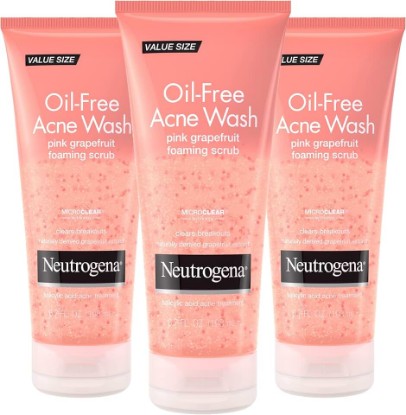 Picture of Neutrogena Oil-Free Acne Face Wash Pink Grapefruit Foaming Scrub - Facial Cleanser with Salicylic Acid for Clear Skin, Exfoliating Acne Treatment for Oily Face, 6.7 fl. oz., 3-Pack