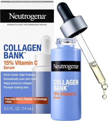 Picture of Neutrogena Collagen Bank 15% Vitamin C Face Serum, Vitamin C Serum for Face Helps Build Collagen for Glowing, Plumper Looking Skin, Uneven Skin Tone Treatment, Fragrance Free, 0.5 fl. oz