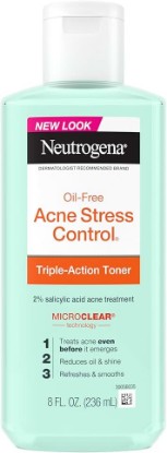 Picture of Neutrogena Acne Stress Control Oil-Free Triple-Action Face Toner, Skin Care with 2% Salicylic Acid, Acne Toner for Face with Green Tea & Cucumber Extract, Nourishing & Refreshing, 8 fl. oz