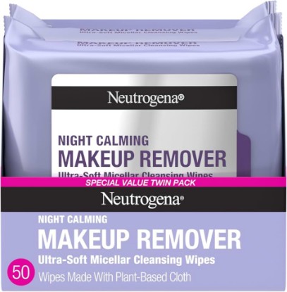 Picture of Neutrogena Night Calming Makeup Remover Face Wipes, Nighttime Cleansing Towelettes Remove Sweat, Dirt & Makeup & Calms Skin, Hypoallergenic, 100% Plant Based Cloth, Twin Pack, 2 x 25 ct