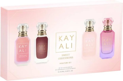 Picture of KAYALI Sweet Obsessions Miniature Perfume Gift Set – 4 x 10 mL Eau de Parfum – Vanilla Candy Rock Sugar | 42, Vanilla | 28, Yum Boujee Marshmallow | 81, and Fleur Majesty Rose Royale | 31
