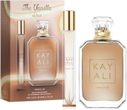 Picture of Huda Kayali Beauty The Vanilla Duo Limited Edition Gift Set: Vanilla | 28 Eau De Parfum Full Size (1.7 fl oz / 50 ml) and Travel Size Spray (0.33 fl oz / 10 ml)