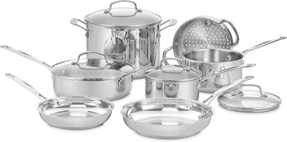Picture of Cuisinart Chef’s Classic 11-Piece Stainless Steel Pots and Pans Set, Cookware Set Compatible with Induction, Electric, Gas Cooktops, Aluminum Core for Even Heat, Cool Grip Handles, Dishwasher Safe