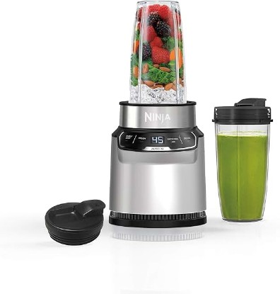 Picture of Ninja Blender | Nutri Pro | Auto IQ Blend | Smoothies, Shakes, Frozen Drinks, Salsa, Dips | Includes (2) 24 oz. To-Go Cups & Spout Lids | Crushes Ice, Fruit & Veggies |1100 Peak Watt | Silver | BN401