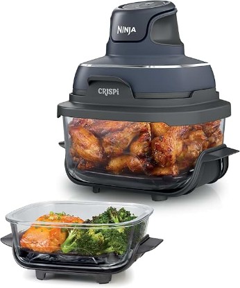 Picture of Ninja Crispi 4-in-1 Glass Air Fryer | 450°F | Non-Toxic | 4QT & 6-Cup Glass Containers w/Lids | Microwave, Freezer, Dishwasher Safe | Max Crisp, Air Fry, Bake, Recrisp | Cyberspace Gray, FN101GY