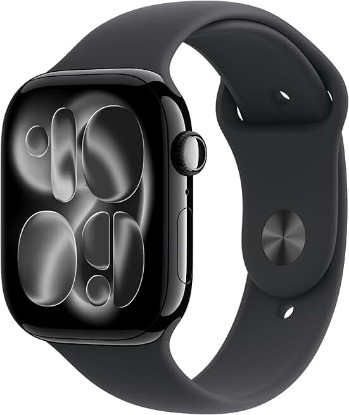 Picture of Apple Watch Series 11 [GPS 46mm] Smartwatch with Jet Black Aluminum Case with Black Sport Band - M/L. Sleep Score, Fitness Tracker, Health Monitoring, Always-On Display, Water Resistant