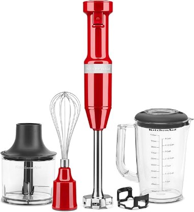 Picture of KitchenAid Variable Speed Corded Hand Blender with Accessories, Empire Red, KHBV83ER