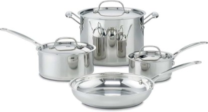 Picture of Cuisinart 7-Piece Stainless Steel Pots and Pans Set, Cookware Set Compatible with Induction, Electric, Gas Cooktops, Aluminum Core for Quick Even Heat, Cool Grip Handles, Dishwasher Safe, Oven Safe