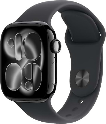 Picture of Apple Watch Series 11 [GPS 42mm] Smartwatch with Jet Black Aluminum Case with Black Sport Band - S/M. Sleep Score, Fitness Tracker, Health Monitoring, Always-On Display, Water Resistant