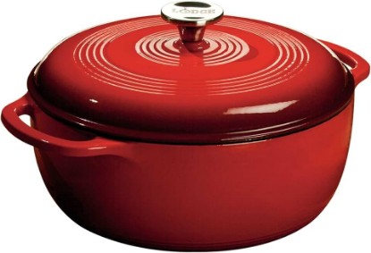 Picture of Lodge Essential Enamel Cast Iron Dutch Oven - Perfect for Bread Baking, Braising, Marinating & Slow Cooking - Features Moisture-Sealing Lid & Dual Handles - Kitchen Essentials - 6 Quarts - Island Spice Red