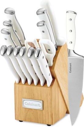 Picture of Cuisinart 15-Piece Knife Set with Block, High Carbon Stainless Steel, Forged Triple Rivet, White, C77WTR-15P