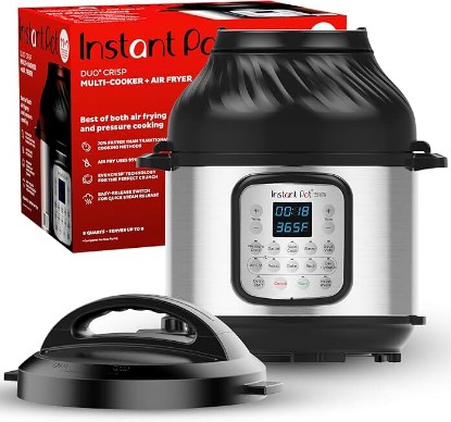 Picture of Instant Pot Duo Crisp 11-in-1 Air Fryer and Electric Pressure Cooker Combo with Multicooker Lids that Fries, Steams, Slow Cooks, Dehydrates,Free App With Over 800 Recipes, Black/Stainless Steel, 8QT