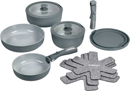 Picture of Cuisinart 13-Pc, ClickSmart Nonstick Detachable Handle Ceramic Cookware, Pots and Pans Set, Stackable Space-Saving Design, Compatible with All Stovetops, Induction & Oven Safe, PURELYCERAMIC