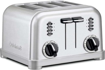 Picture of Cuisinart 4 Slice Compact Stainless Steel Toaster with Extra-Wide Slots for Bread, French Toast, Bagels & Pastries, Defrost & Reheat Functions, CPT-180P1, Brushed Stainless, Removable Crumb Tray