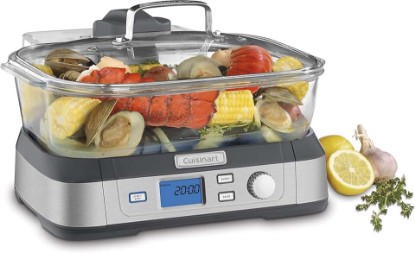 Picture of Cuisinart Cookfresh Digital Glass Food Steamer for Cooking, 5-Liter Vegetable Steamer with 5 Pre-Programmed Settings, Keep Warm Function, Audible Alert, Dishwasher-Safe Pot, STM-1000, Stainless Steel