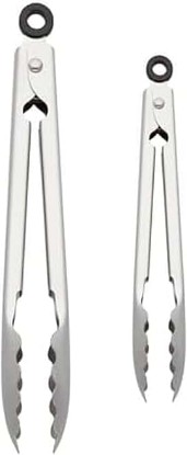 Picture of KitchenAid Set of 2 Stainless Steel Tongs with Scalloped Edges Easy Lock Dishwasher Safe Durable and Versatile 7 Inch and 9 Inch Silver