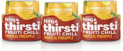 Picture of Ninja Thirsti Flavored Water Drops, FRUITI CHILL Tropical Pineapple, Bold Fruit Flavor, Sparkling or Still, Zero Calories, Zero Sugar, Makes 17, 12oz drinks, 3 Pack, WCFTRCCAM