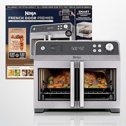 Picture of Ninja French Door Premier Air fry Oven | 10-in-1 functions | 20.3-qt capacity | 5-qt Air Fry Basket, Sheet Pan, Wire Rack, Broil Rack | PFAS-free Cooking Surface, Dishwasher-Safe Accessories | FO101
